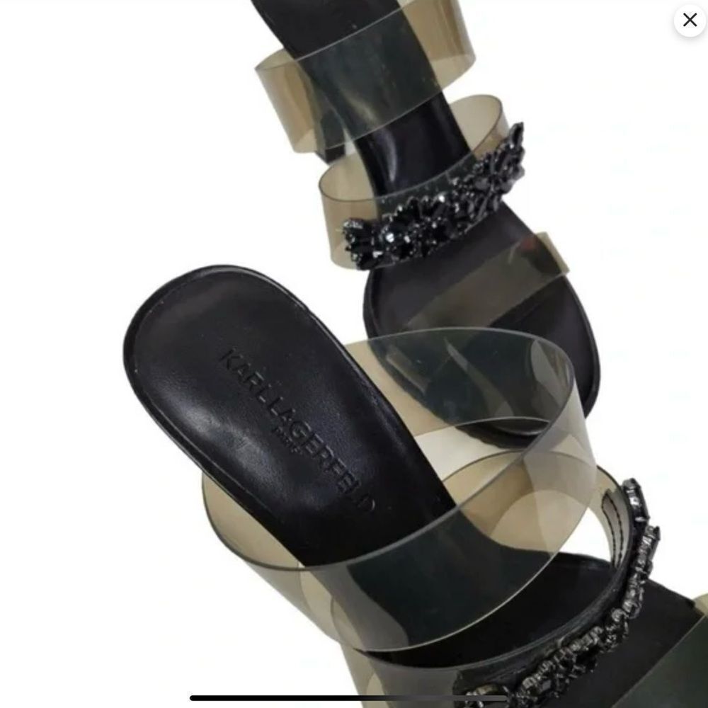 Karl Lagerfeld Women’s Paris Brently Smoke Vinyl 3-Band High Heel Size 6.5